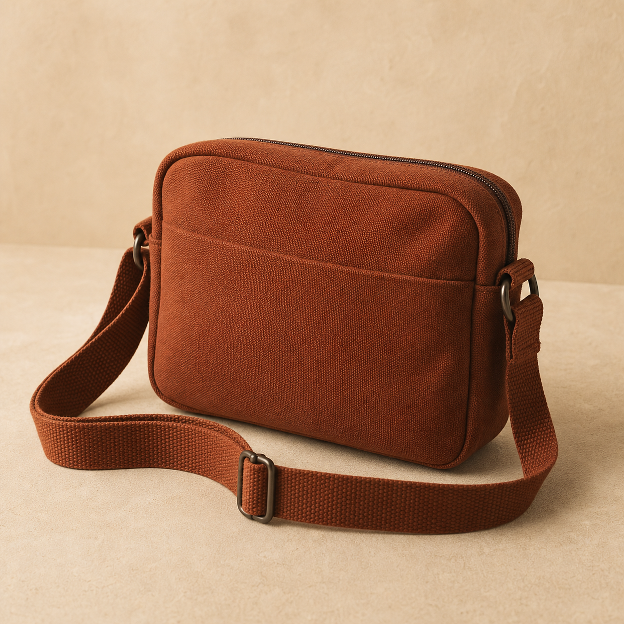 Rust canvas crossbody day bag